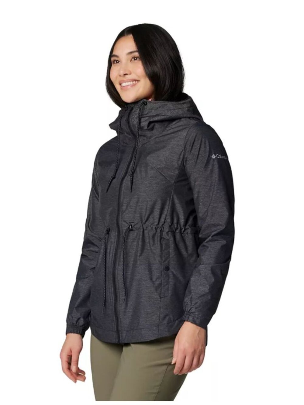 COLUMBIA Lillian Ridge Black Waterproof Long Sleeve Hooded Rain Jacket Women XL